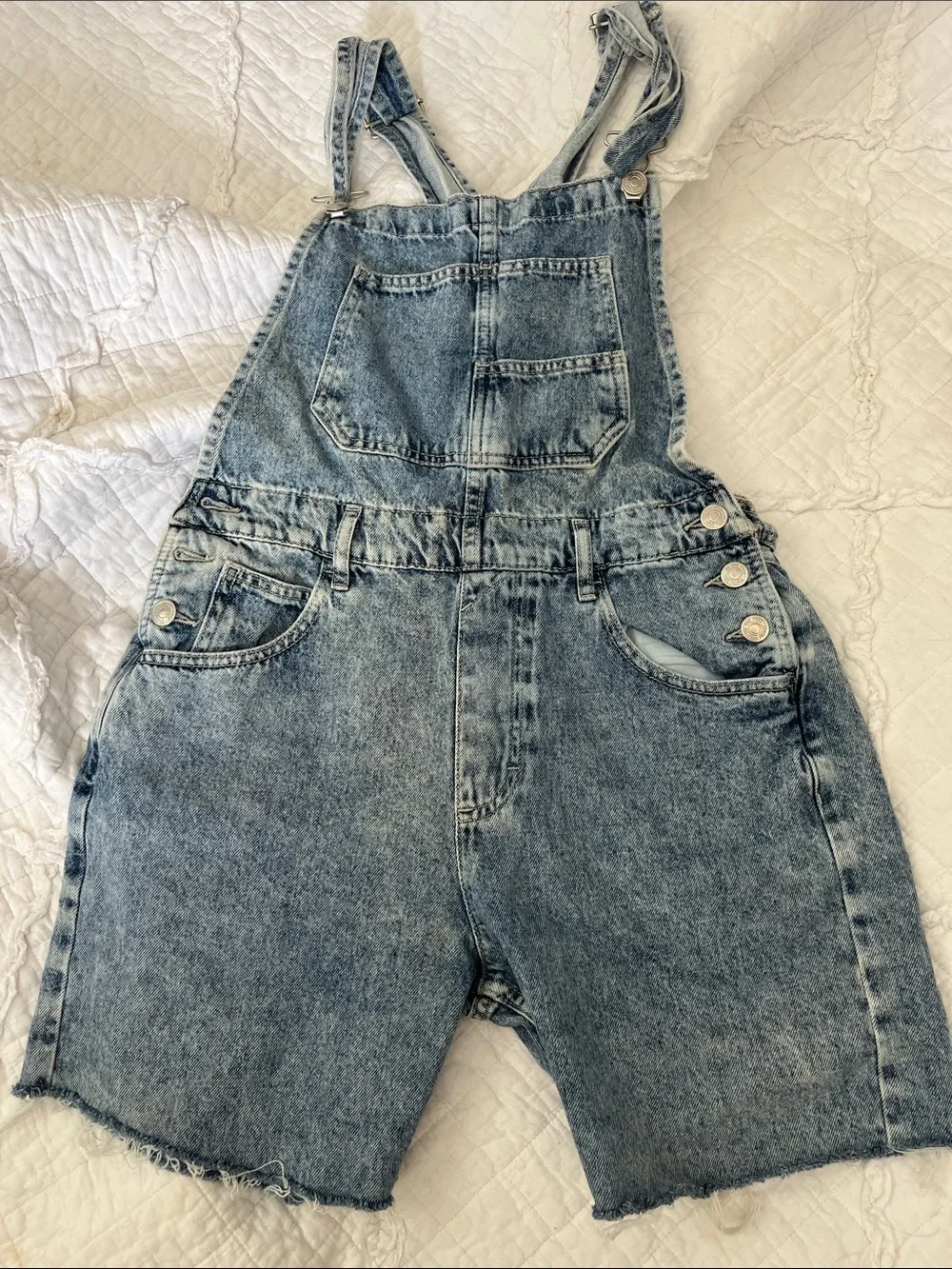We The Free Free People Denim Short Overalls/Dungarees | Size Small | Acid Wash